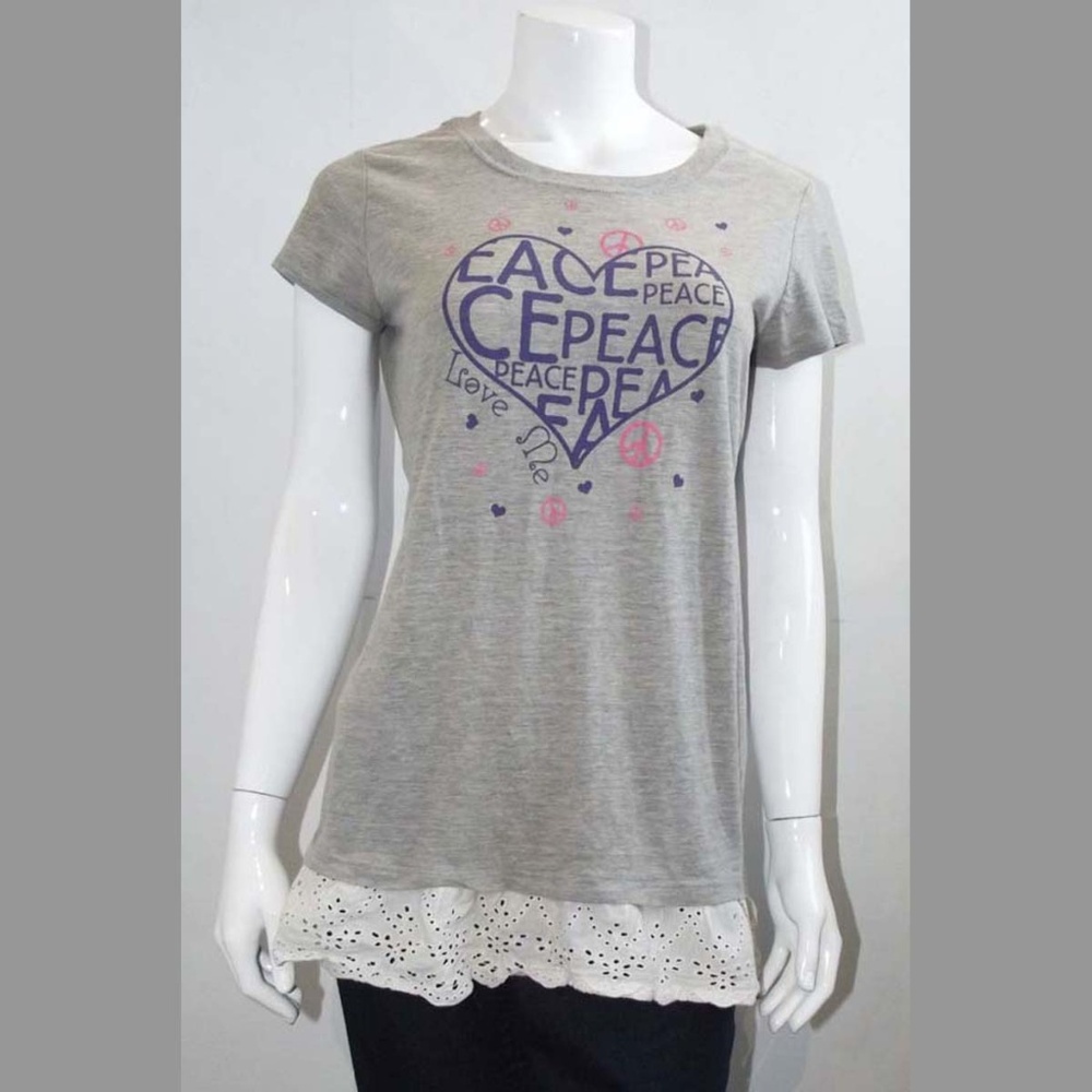 Grey/White Lace Peace Women's T-Shirt - Size L/XL
